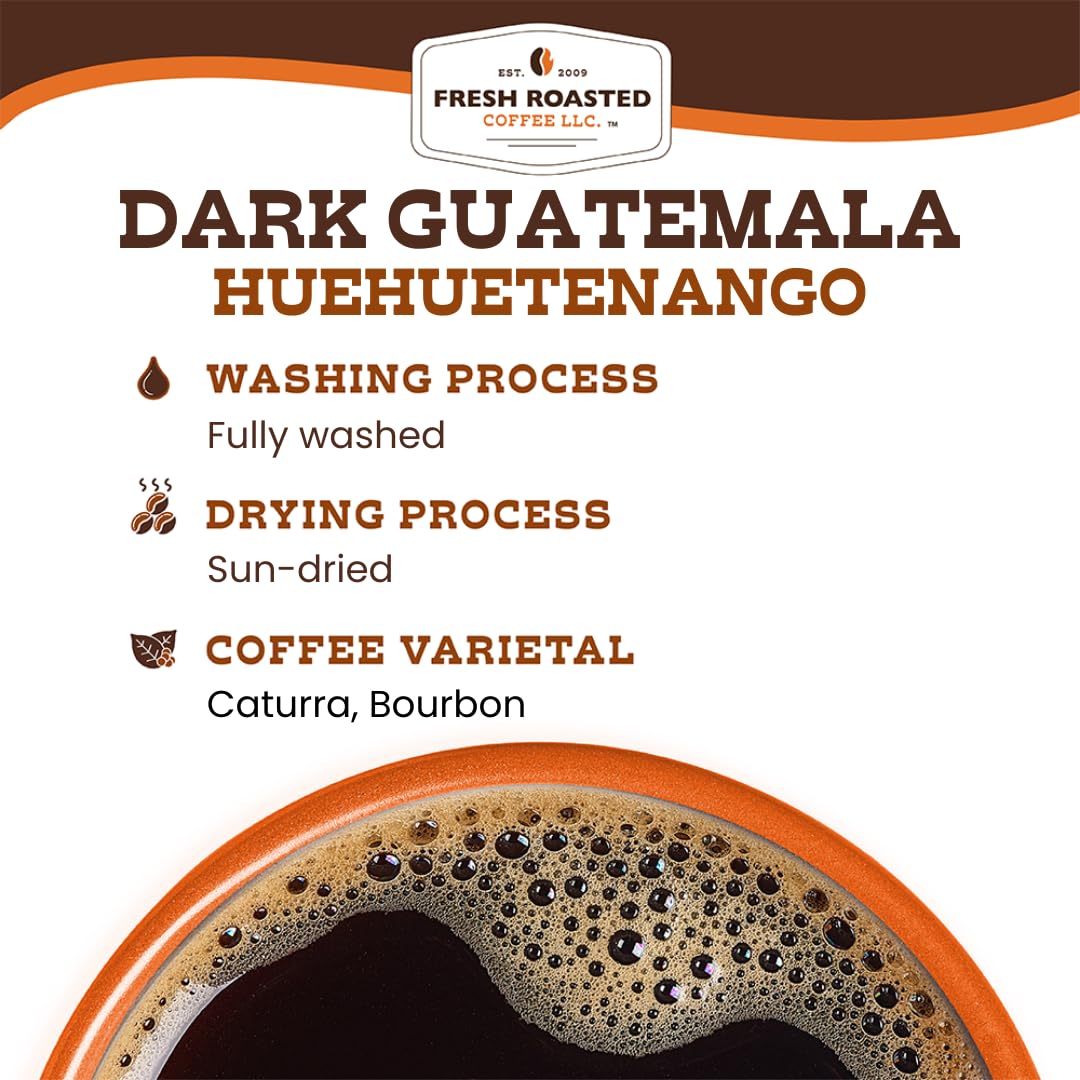 Fresh Roasted Coffee, Dark Guatemala Huehuetenango Whole Bean Coffee, Dark Roast, Single-Origin, Kosher, 2 lb (32 oz)
