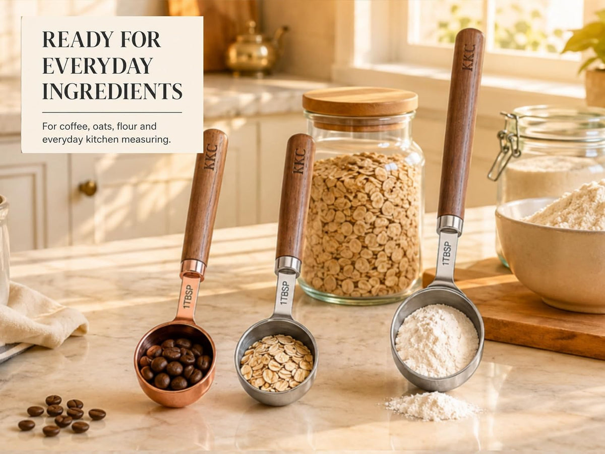 KKC HOME ACCENTS 1 Tbsp Measuring Spoon Silver Short Wooden Handle 15mlx2