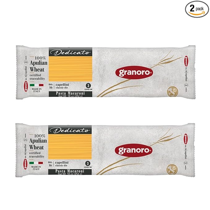 Granoro Dedicato Capellini #16 (Angel Hair) - Authentic Italian Pasta, Made from 100% Puglia Durum Wheat Semolina, Non-GMO, Vegan, 1 lb Bags (Pack of 2)