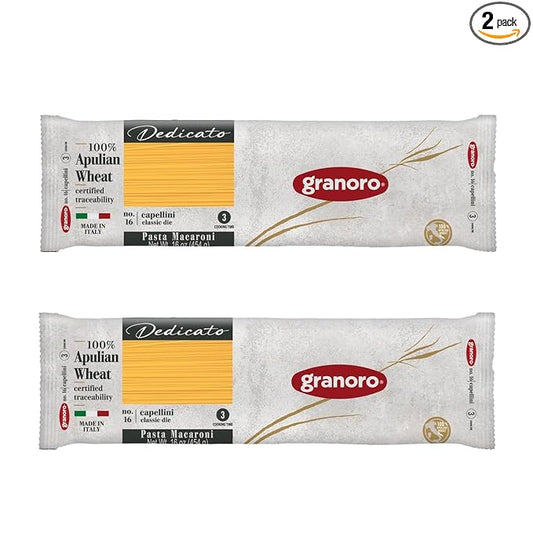 Granoro Dedicato Capellini #16 (Angel Hair) - Authentic Italian Pasta, Made from 100% Puglia Durum Wheat Semolina, Non-GMO,