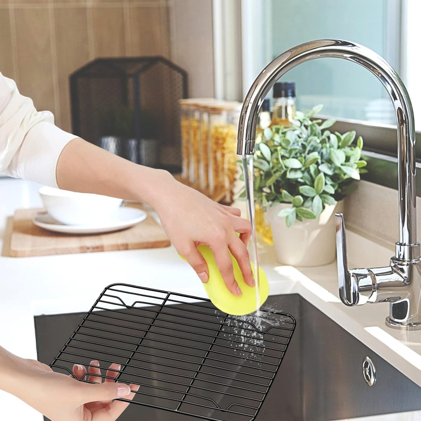 P&amp;P CHEF 9.7" x 7.3" Cooling Baking Wire Racks Pack of 2, Black | Stainless Steel Cooling Racks for Cooking Baking Roasting Grilling Drying, Dense Wires &amp; Smooth Edge, Easy Clean &amp; Rust Proof