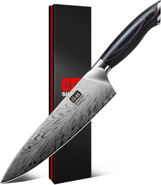 SHAN ZU Chef Knife in Powder Steel, Japanese Kitchen Knife 8 Inch, Ultra Sharp Chef's Knives, High Carbon Japanese Knives