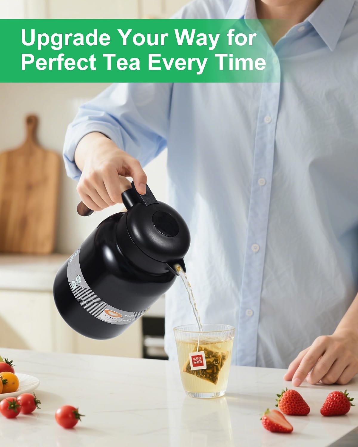 45 Oz Thermal Coffee Carafe, Stainless Steel Insulated Vacuum Coffee Carafes For Keeping Hot, 1.3 Liter Beverage Dispenser (Black)