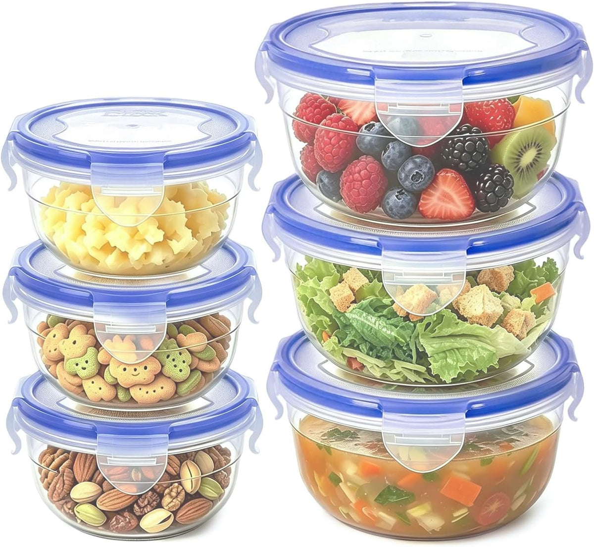 KIGI Small Round Food Storage Containers, 2.5 Cup / 1.25 cup, 6 Pack