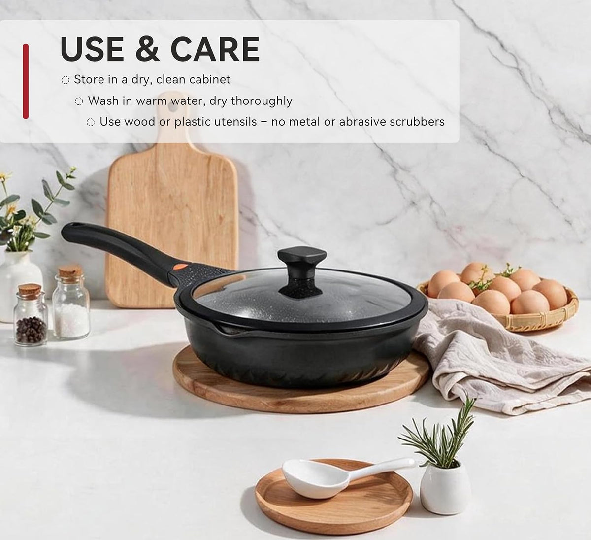 Vinchef Nonstick Skillet with Lid, 12.5In Aluminum Deep Frying/Saute Pan with Lid and Heat Indicator, Anti Scratch and Anti Stain, Induction Compatible