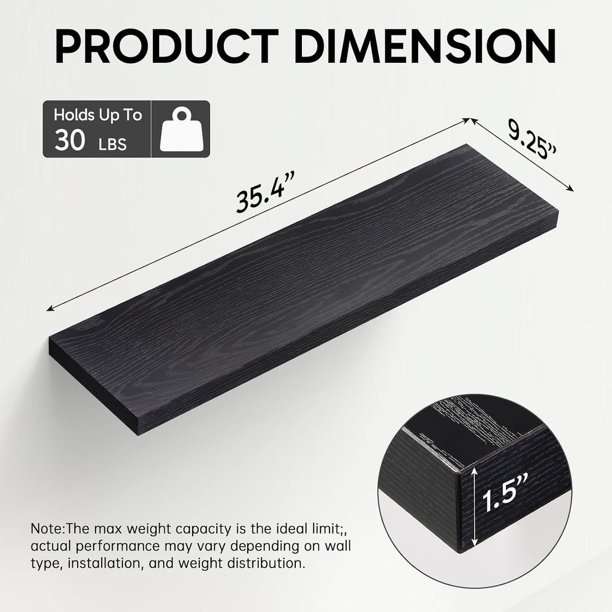 BAYKA Black Floating Shelves 35.4in, Set of 2, Wall Mounted for Wall Decor