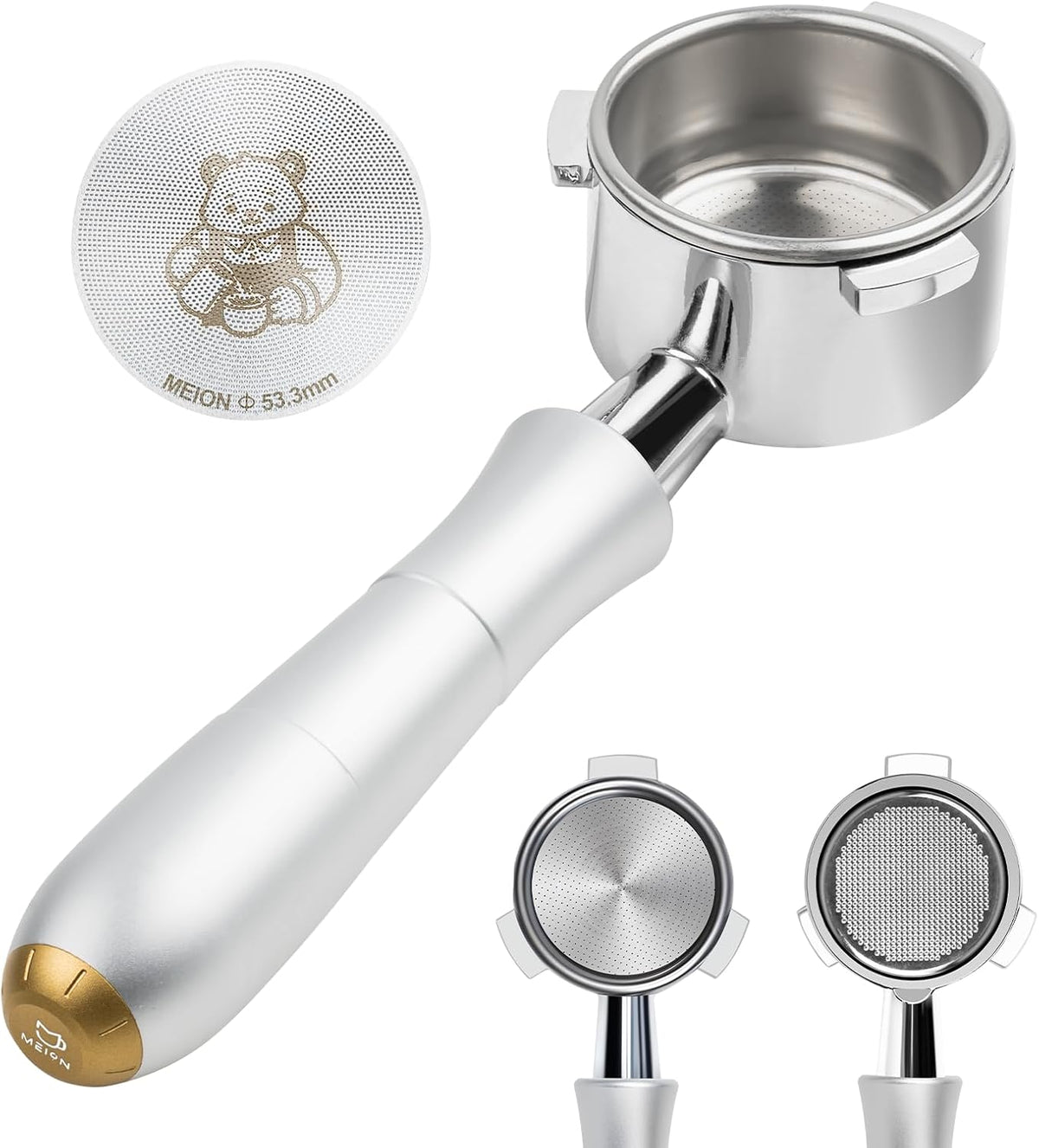 MEION 54mm Bottomless Portafilter with Anodized Aluminum Handle for Breville Barista Express, Barista Pro, Sage, BES870XL, BES878, BES880, Espresso Portafilter with 18g Filter Basket &amp; Puck Screen
