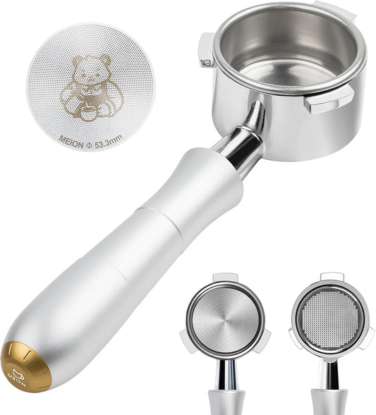 MEION 54mm Bottomless Portafilter with Anodized Aluminum Handle for Breville Barista Express, Barista Pro, Sage, BES870XL, BES878, BES880, Espresso Portafilter with 18g Filter Basket &amp; Puck Screen