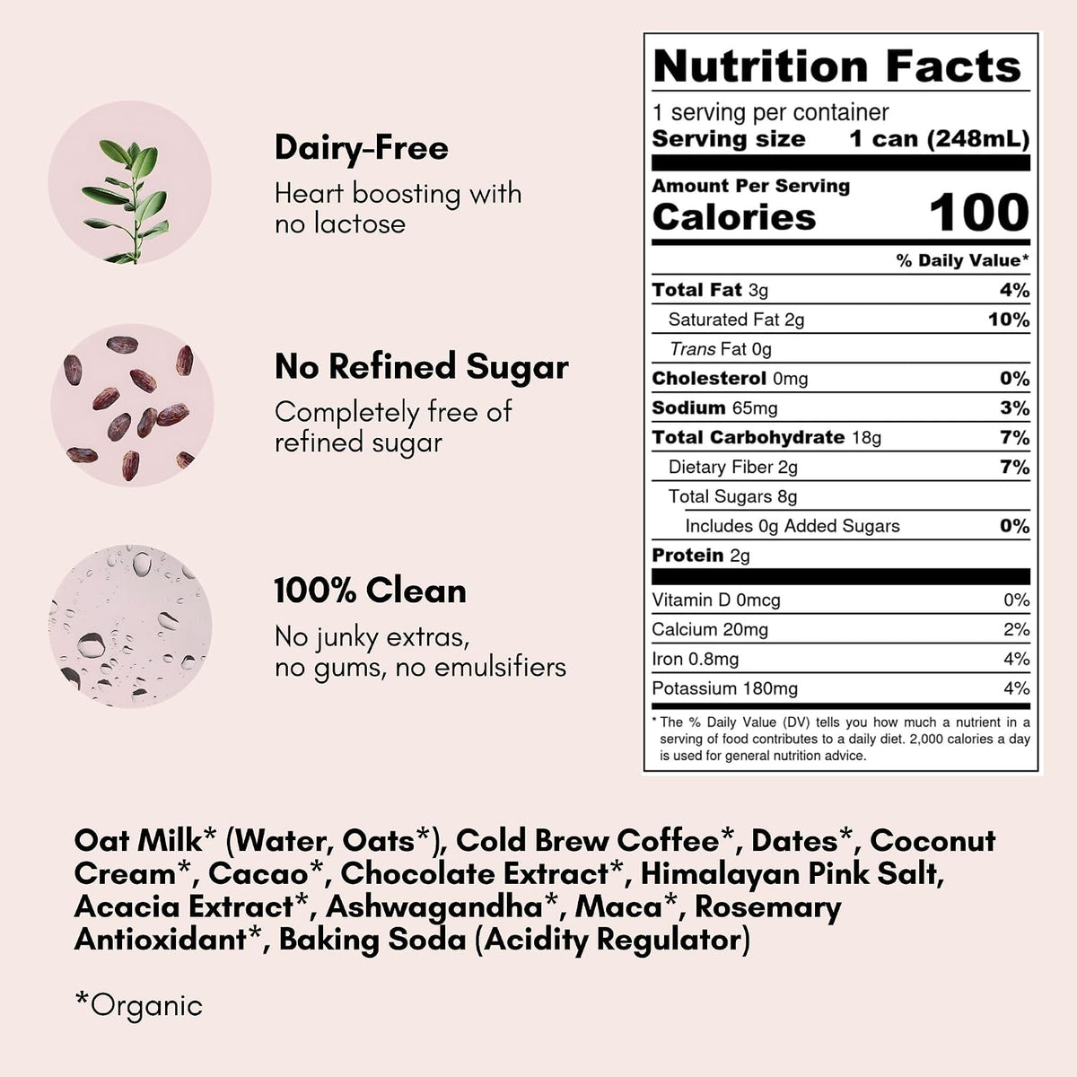 Pop &amp; Bottle - Oat Milk Lattes with Maca - Mocha, 8 Fl Oz (12 Pack) | Cold Brew with Adaptogens, Ashwagandha, Organic, Dairy Free, Gluten Free, Great as Iced Coffee, Lightly Sweetened with Dates