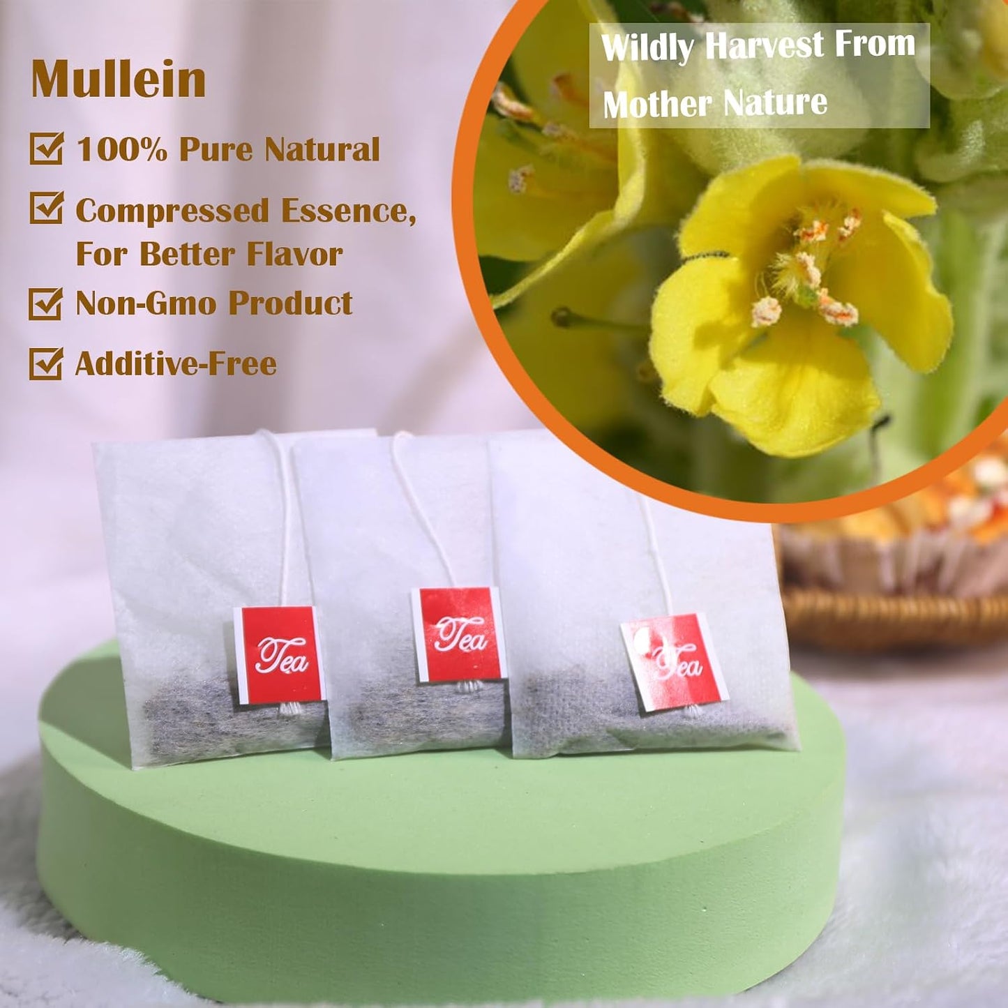 TEARELAE - Mullein Tea Bags For Lungs - 3g X 25 Count | Premium Compressed Mullein Leaves, Non-GMO, Caffeine-free, Earthy, Soothing Throat Herbal Tea for Respiratory Support