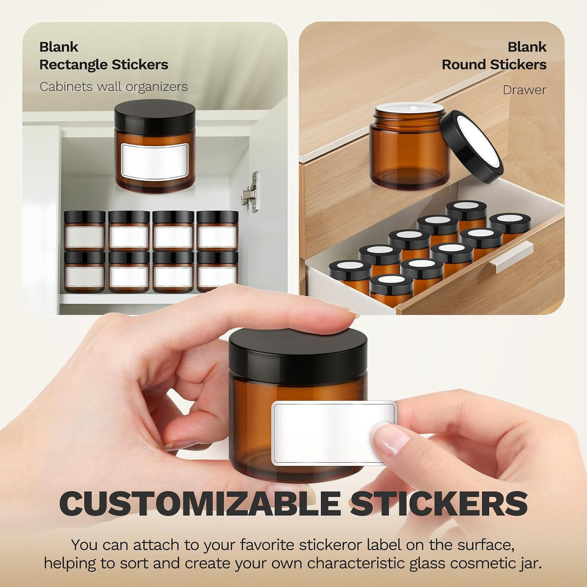 Bumobum 70 Pack 2 oz Amber Glass Jars with Lids, Small Cosmetic Container