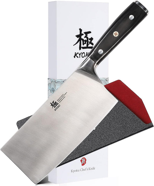 KYOKU Samurai Series - 7" Cleaver Knife - Full Tang - Japanese High Carbon Steel Kitchen Knives - Pakkawood Handle with