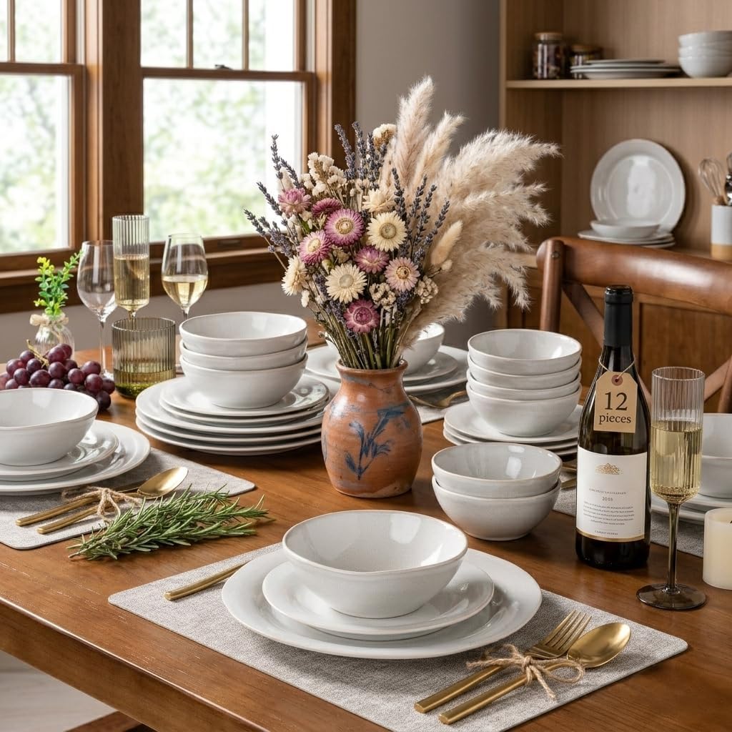 AmorArc Ceramic Dinnerware Sets for 4, Handmade Plates and Bowls Sets | Stoneware Reactive Glaze Dish Set, Scratch Resistant, Dishware Set for Kitchen Wedding, Dishwasher &amp; Microwave Safe