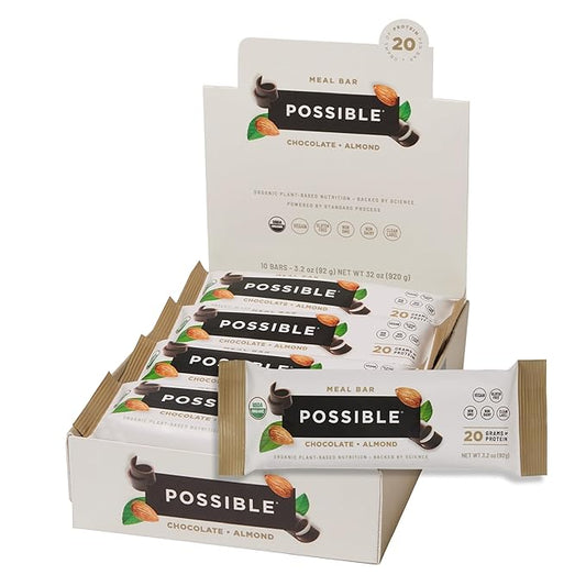 POSSIBLE Meal Bar - High Protein Energy Bars with 20g of Organic Plant-Based Protein - Vegan, Gluten-Free, Non-Dairy - USDA