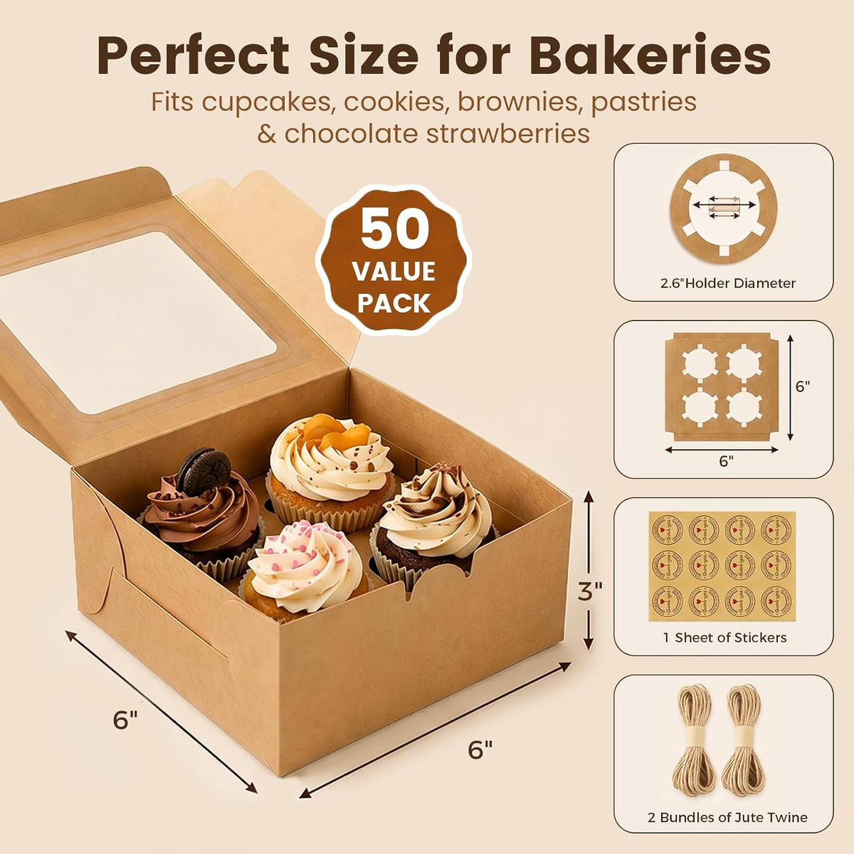 OAMCEG 6x6x3Inch Cupcake Boxes with Window