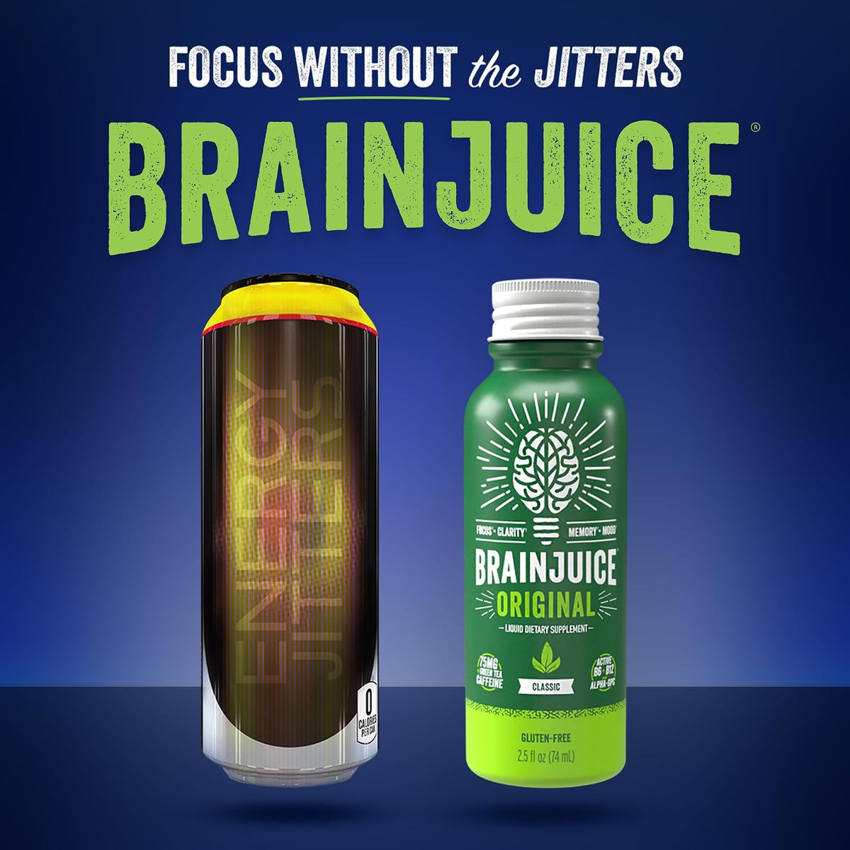 BrainJuice Classic Green Tea Nootropic Supplement Shot, 2.5 fl oz, 12 Pack