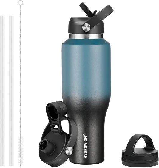 40 oz Insulated Water Bottle Stainless Steel Triple-Wall with Straw Lid Set