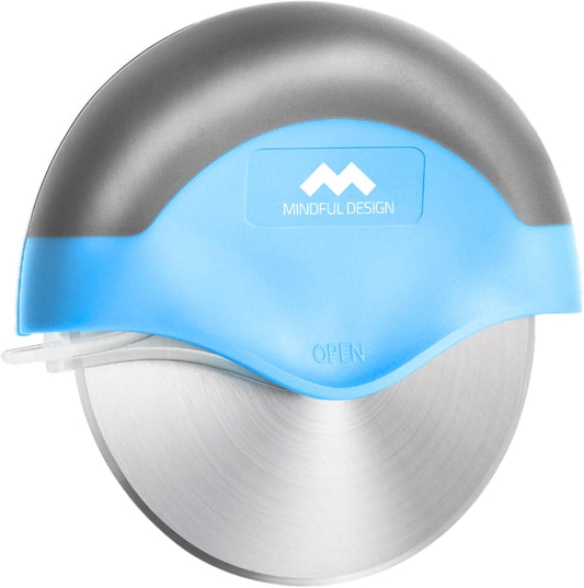 Mindful Design Pizza Cutter Wheel with Protective Blade Cover, Easy to Clean and Dishwasher Safe Ergonomic Pizza Slicer