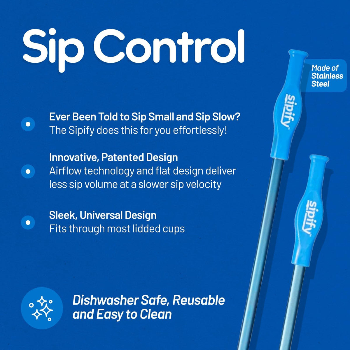 Flow-Limiting Dysphagia Straw for Safe Drinking | Adaptive Drinking Aids for Elderly &amp; Dysphagia Patients | Reusable Stainless Steel Straw with Soft Silicone Tip | Dishwasher Safe | 2 Pack
