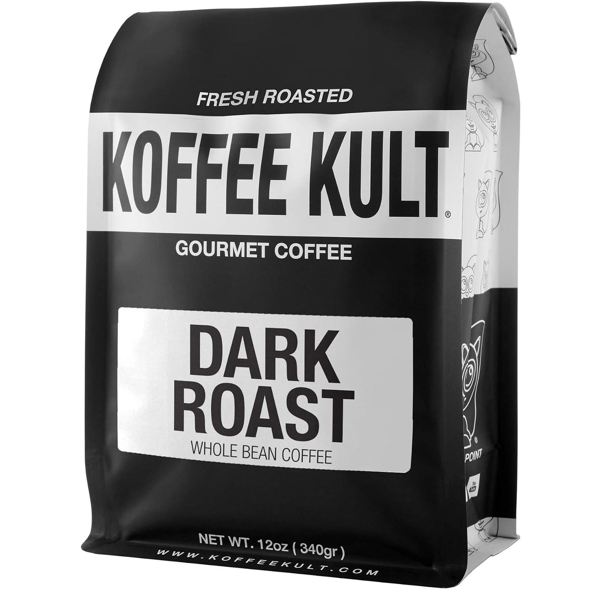 Koffee Kult Dark Roast Coffee Beans - Rich &amp; Bold with Chocolate &amp; Cinnamon Notes, Smooth Finish 100% Arabica, Ethically Sourced Resealable 12oz package