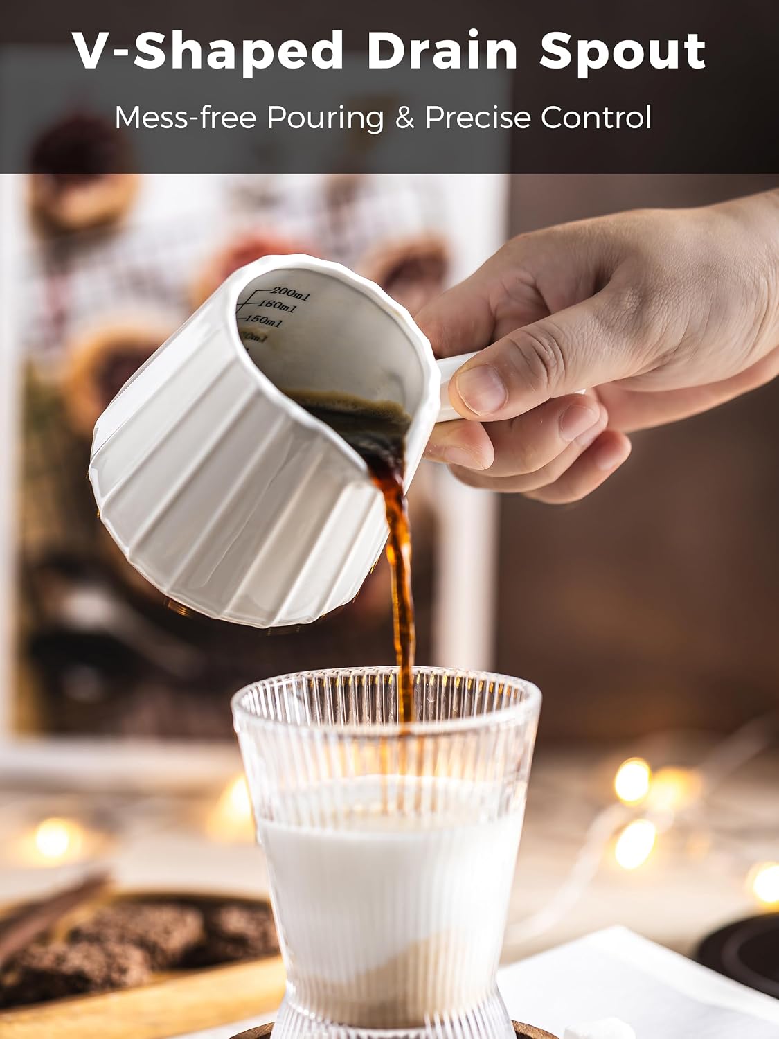 Espresso Cups, Ceramic Espresso Shot Cup with Handle, 6 OZ/ 200ML | Espresso Measuring Cup for Double Espresso, Espresso Accessories, Epresso Shot Glass with Dual Measurement Scales, White