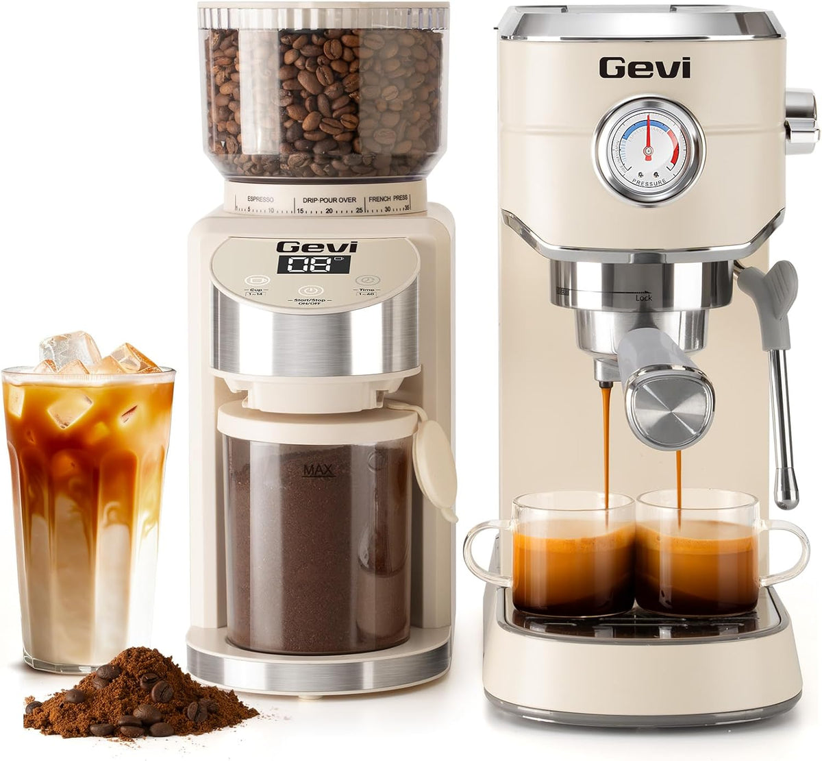 Gevi 20 Bar Espresso Machine with Conical Burr Anti-Static Coffee Grinder