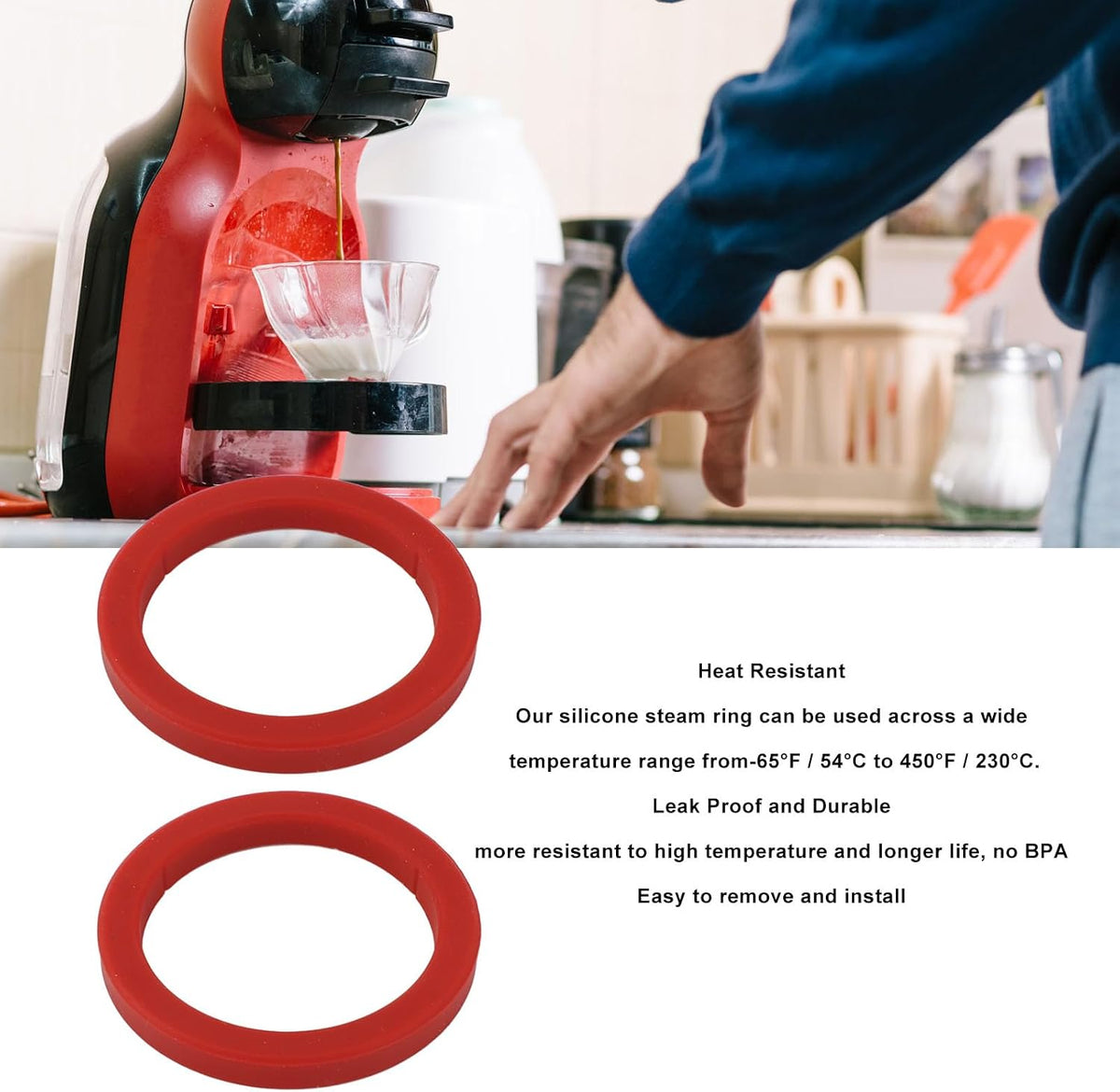 2PCS Silicone Group Gasket for E61, 8mm Brew Head Group Gasket Replacement Espresso Machine for Gaggia 2.9 * 2.2 * 0.3in (Red)