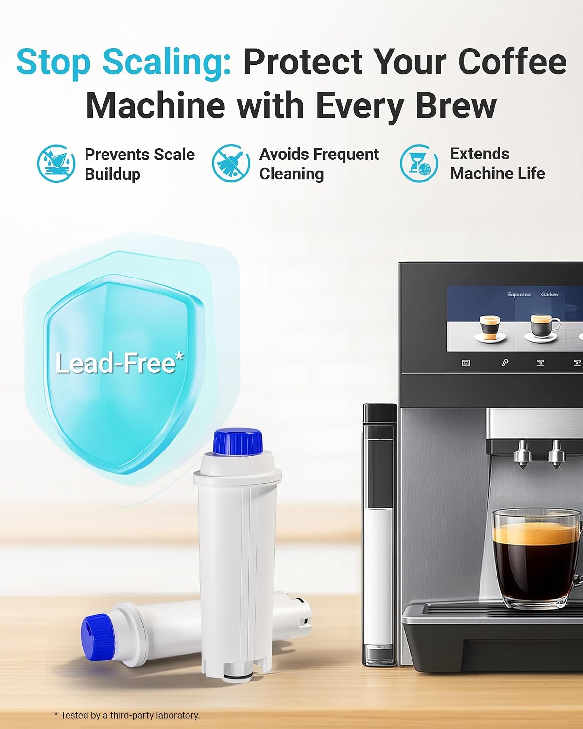 AQUA CREST DLS C002 Filter Replacement for De'Longhi® DLS C002, 4 Pack | Compatible with De'Longhi® EC680, ECAM/EPAM/ETAM All Series Coffee Machines, De'Longhi® Magnifica Evo Water Filter, 4 Pack