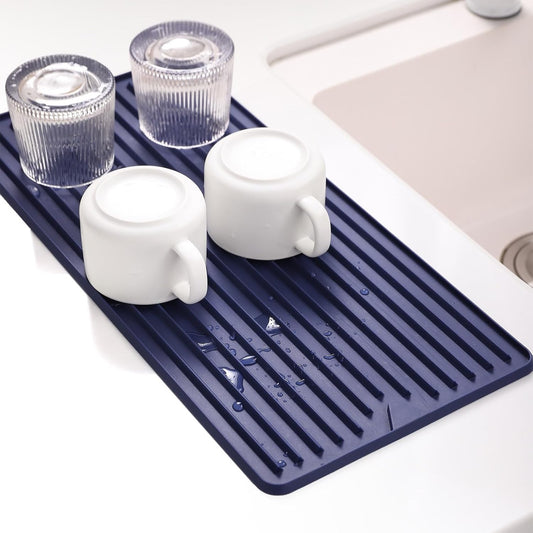 Small Silicone Dish Drying Mat, Long &amp; Narrow, 8.5" x 18", Blue | For Kitchen Counter and Bathroom, Super Thick, Heat Resistant, Countertop Protector, Non-Toxic, For Cup/Bottle/Glassware