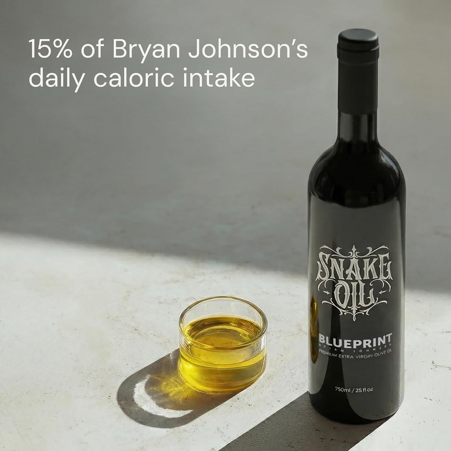 Blueprint Bryan Johnson Olive Oil – Snake Oil- High Polyphenol Extra Virgin Olive Oil (400+ mg/kg) – Early Harvest, First Cold Press EVOO – Keto, Paleo, Non-GMO – 2 Pack - 750ml Glass Bottle
