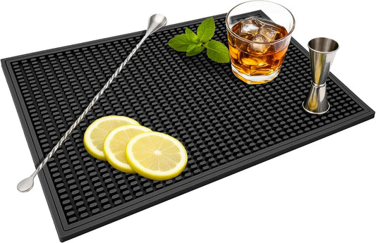 ZJWZLG Bar Mat - Premium 18"X12" Rubber Bar Mats for Countertop, Non-slip Dish Drying Pad &amp; Bartender Mat with for Fast Drying, Ideal Bar Tools for Home Bar, Cocktail Set, And Kitchen Use(Black)
