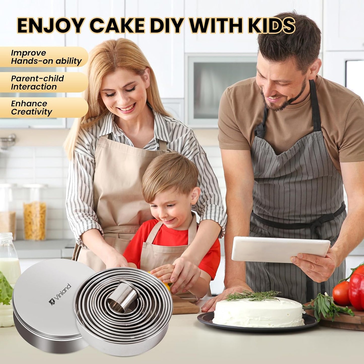 12 Pcs 304 Stainless Steel Biscuit Cutter Set - Round Cookie Cutters for Baking (1/2/3/4/5'') with Storage Box, Dough Pastry Cake Circle Cutting Ring Molds, Non-Rust, Dishwasher Safe &amp; 1.5‘’ High