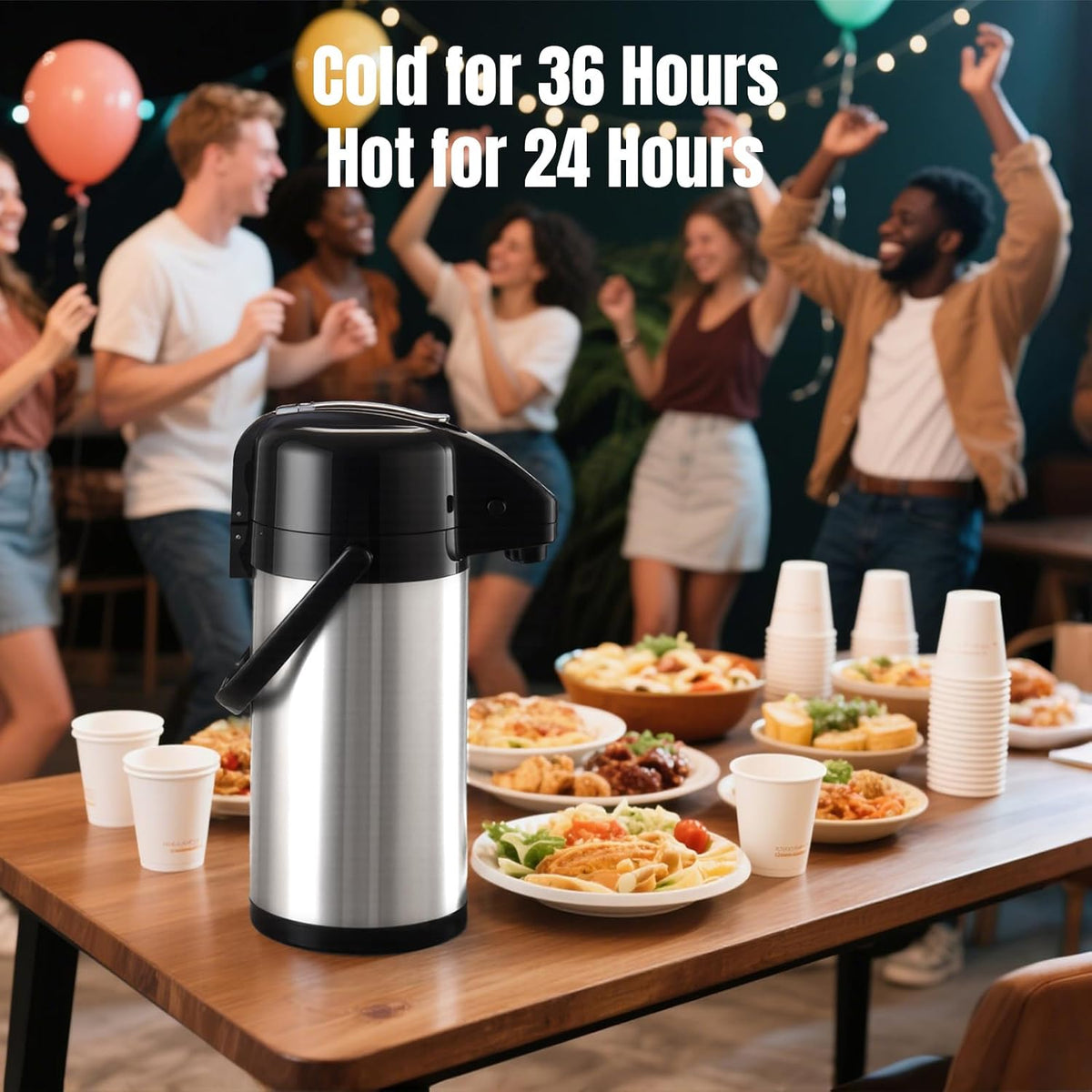 PARACITY Coffee Carafe with Pump, 84.5 oz Stainless Steel Airpot Dispenser | Double pumps and Lazy Susan base serve hot or cold beverages; termos para cafe suits cocoa stations, parties and gatherings.