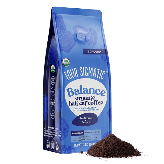 Four Sigmatic Organic Balance Adaptogen Ground Coffee | Medium Roast USDA Organic Coffee with Ashwagandha, Chaga Mushroom,