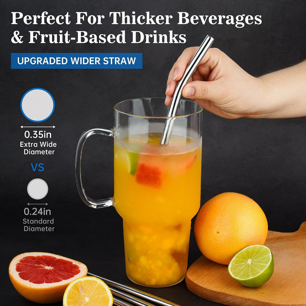 Tomorotec 14PCS Stainless Steel Straws Fit for 40oz Stanley Tumbler, Silver