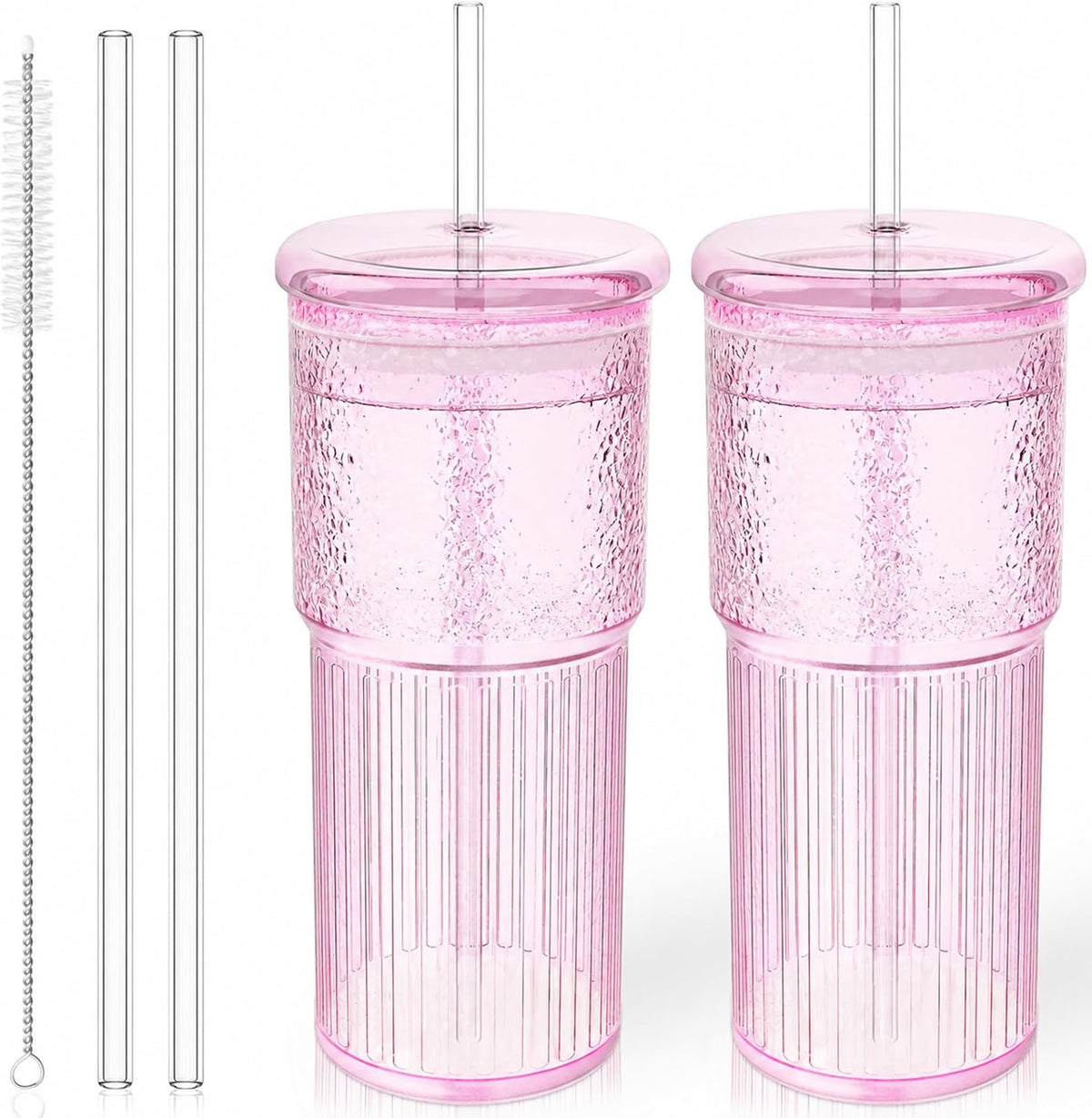 Luiaiog Glass Cups with Lids and Glass Straws