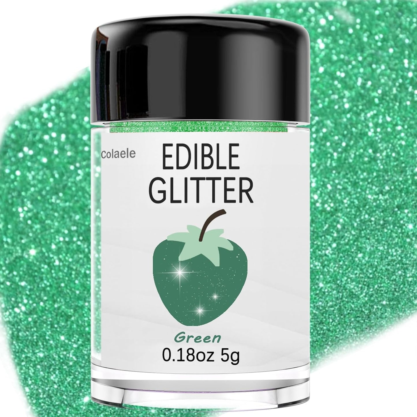 Green Edible Glitter Glimmer Powder for Cakes Drinks - Colaele 5 grams Food Grade Luster Dust Metall