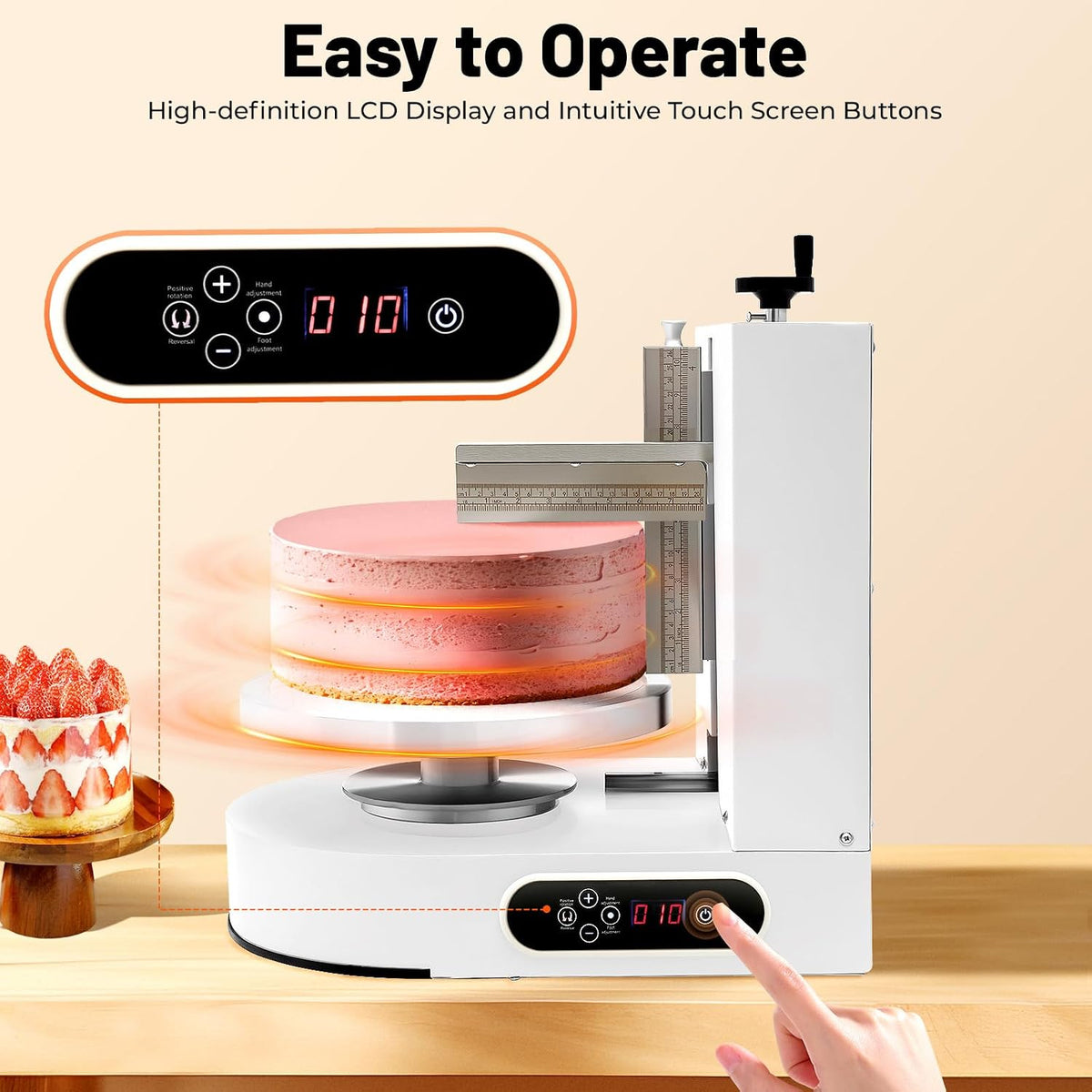 Cake Decorating Machine, Electric Birthday Cake Cream Smooth Coating Decoration Machine, Cake Smoother Icing Machine,Cake Cream Spatula Machine for 4-12inch Cake (White)