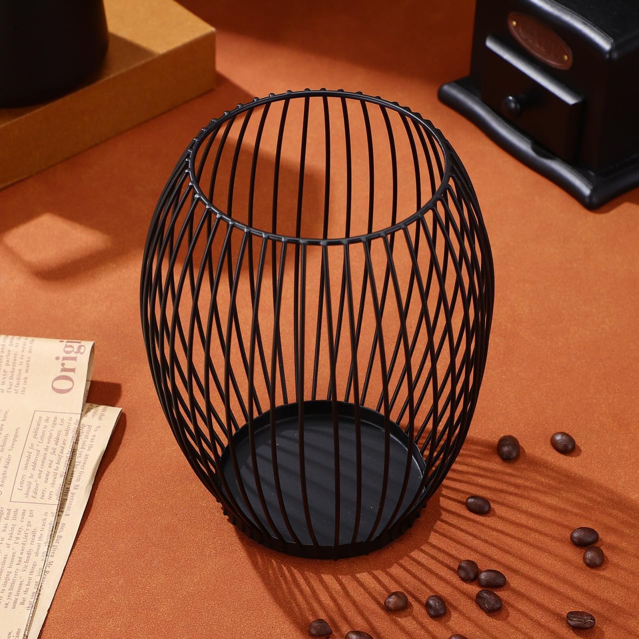 Luxshiny Coffee Pod Holder Wire Basket for Storage Black Metal Fruit Basket for Kitchen Counter Home Office and Hotel 6.10 X 5.31 X 5.31 in Storage Organizer