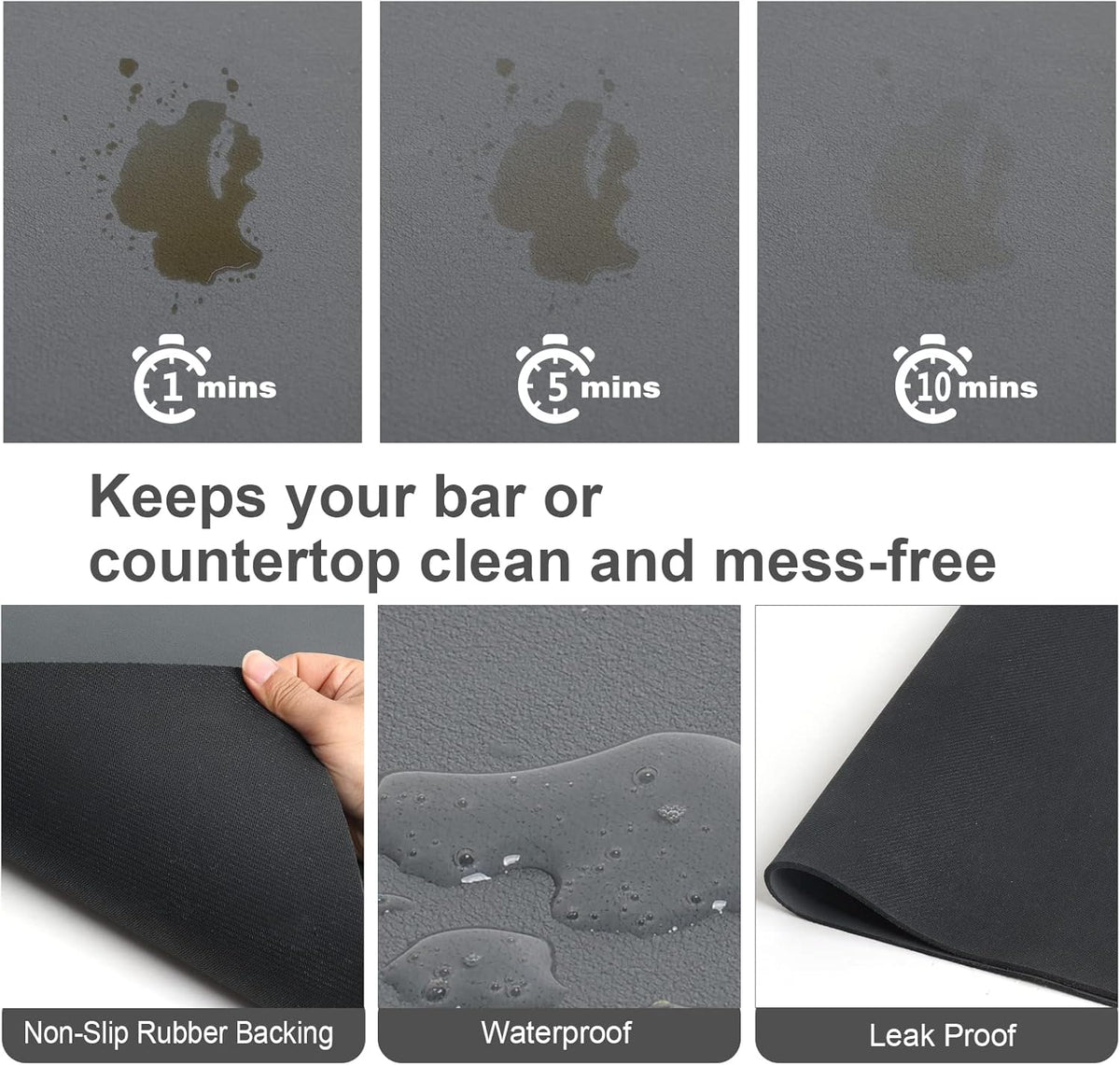 ZLR Coffee Mat - 16" x 24" Extra Large Kitchen Hide Stain Absorbent Dish Drying Mat for Countertop - Easy to Clean Coffee Bar Mat for Espresso Machine and Spill Protection - Dark Gray