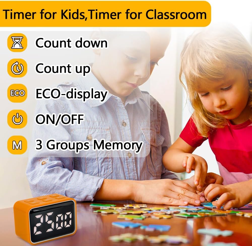 Digital Mini LED Timer, Rechargeable LED Countdown/Up Timer, 3 Pre-Set Memory Time Loud Alarm ON/Off Function, Ideal for Homework, Classroom, Office, Cooking, Kids Students (Blue)