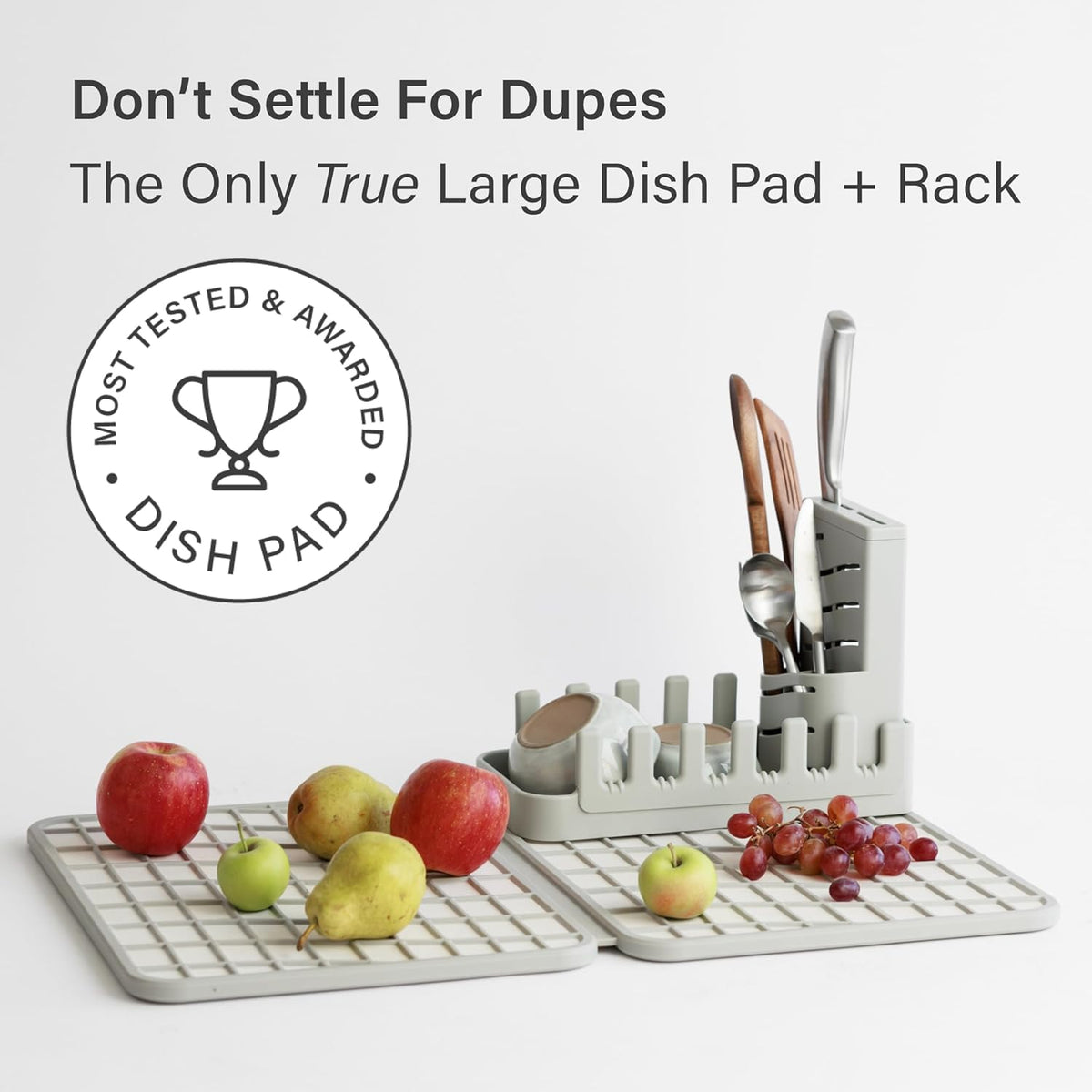 Dorai Home Collapsible Dish Drying Rack with Stone Dish Pad - Kitchen Counter Set with Diatomaceous Earth Stone Dish Mat for Quick Drying - Space-Saving Design - Large 24.6" x 16.5", Sandstone