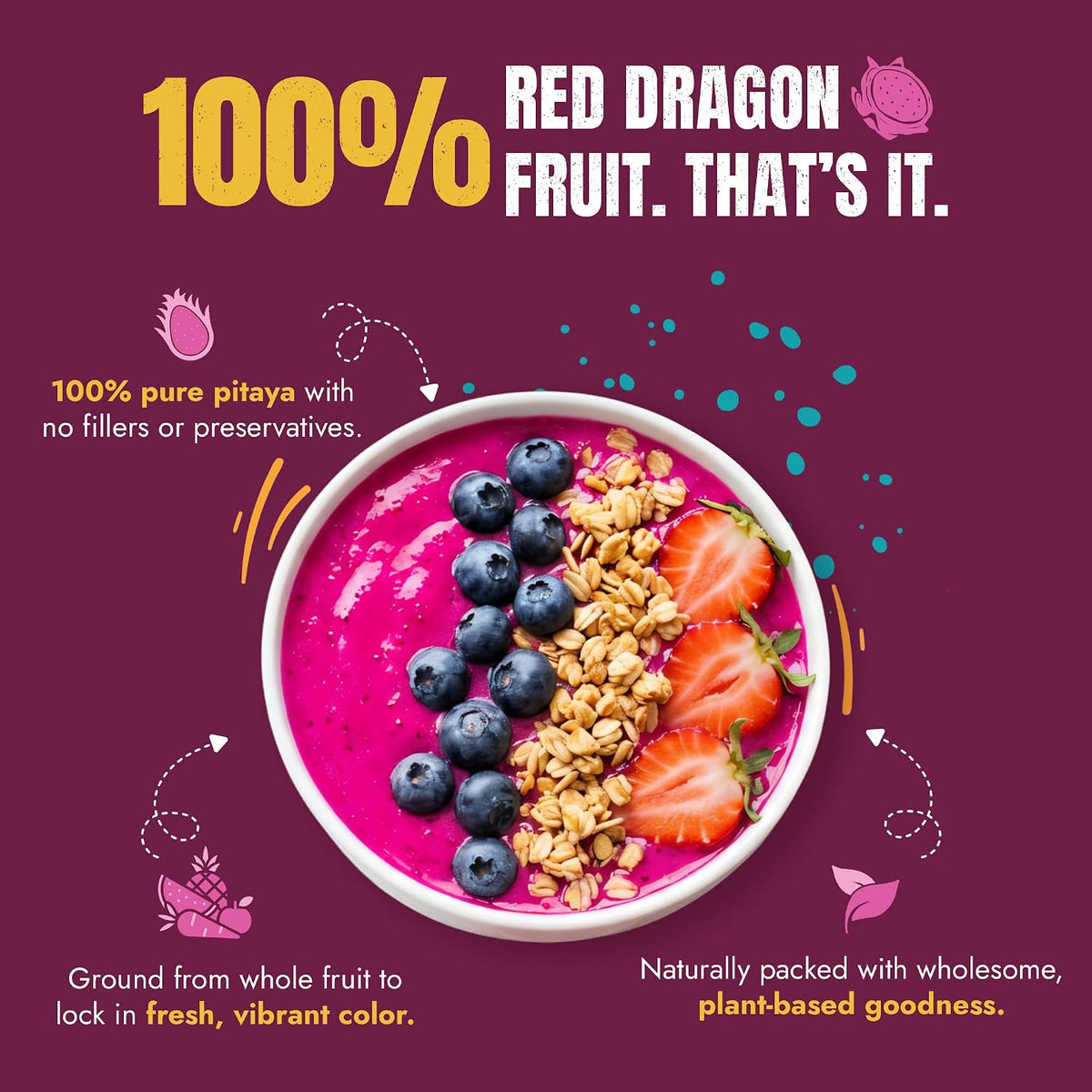 Suncore Foods Pink Pitaya Powder 5oz (Dragon Fruit) | Gluten Free | Vegan | Natural Pink Food Coloring, For Baking, Frosting, Desserts, Smoothies, Red Dragon Fruit Syrup, Non-GMO, Resealable Pouch