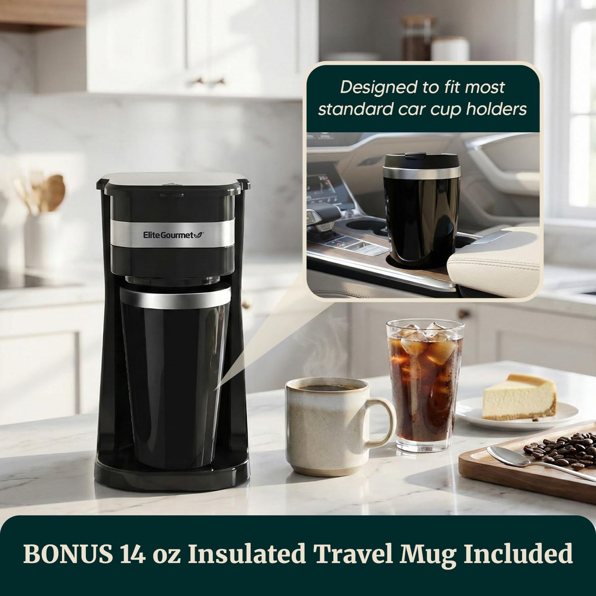 Elite Gourmet EHC113 Personal Single-Serve Compact Coffee Maker, Black