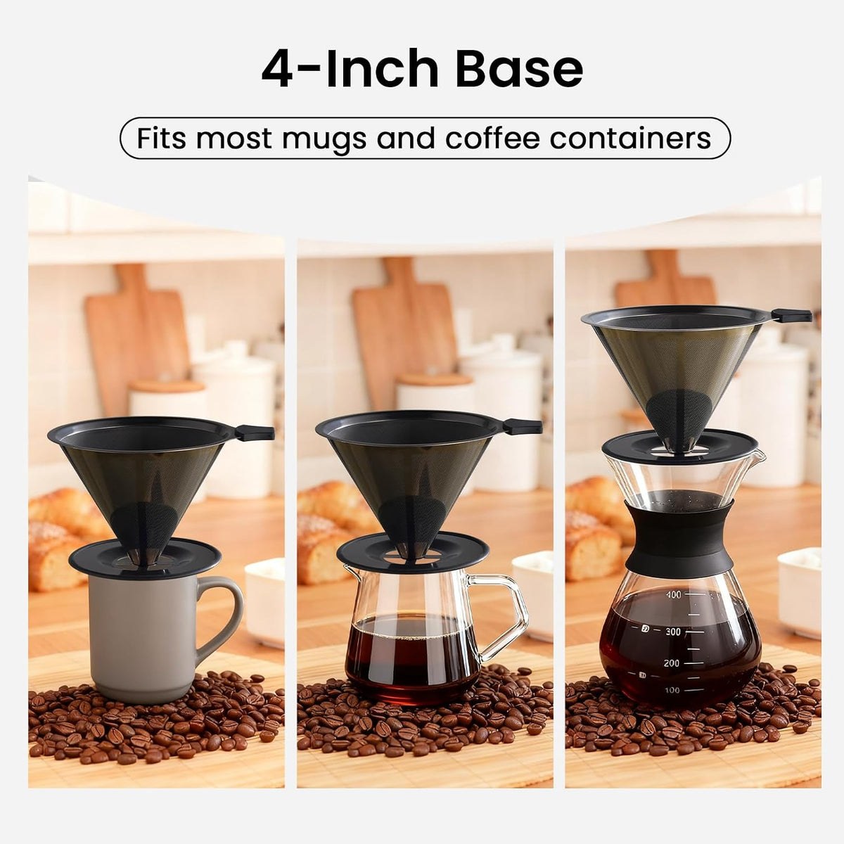 【2.0 Upgraded】 Stainless Steel Pour Over Coffee Maker, Reusable Paperless Drip Coffee Filter and Coffee Strainer for Single Cup Hand Brew, 1–6 Cup