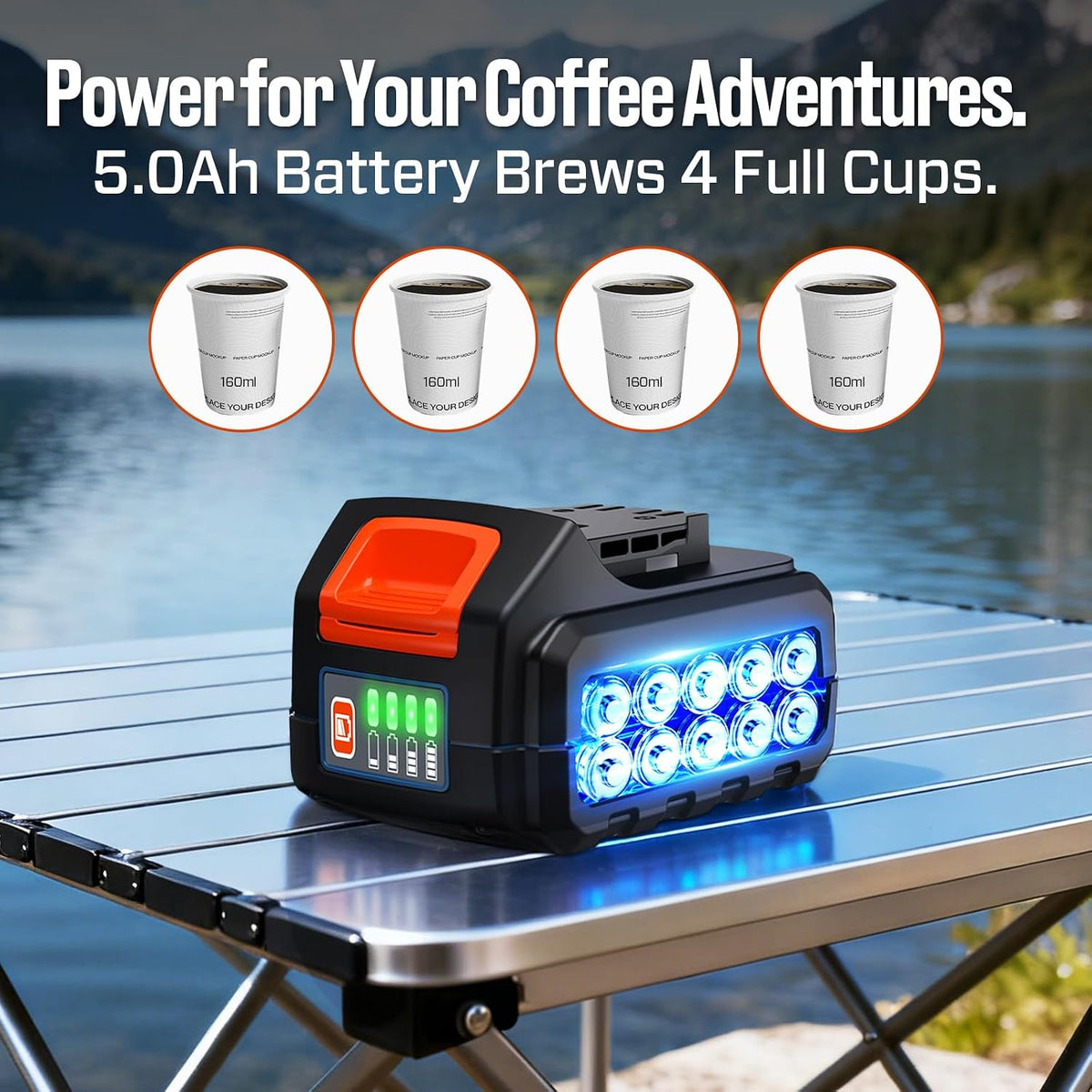 SENIX Portable Coffee Maker with 5000mAh Battery, Dual AC/DC Electric Coffee Machine for Car/RV/Camping, Cordless Outdoor Travel Brewer Compatible with Ground &amp; ESE Pods, Included Cup