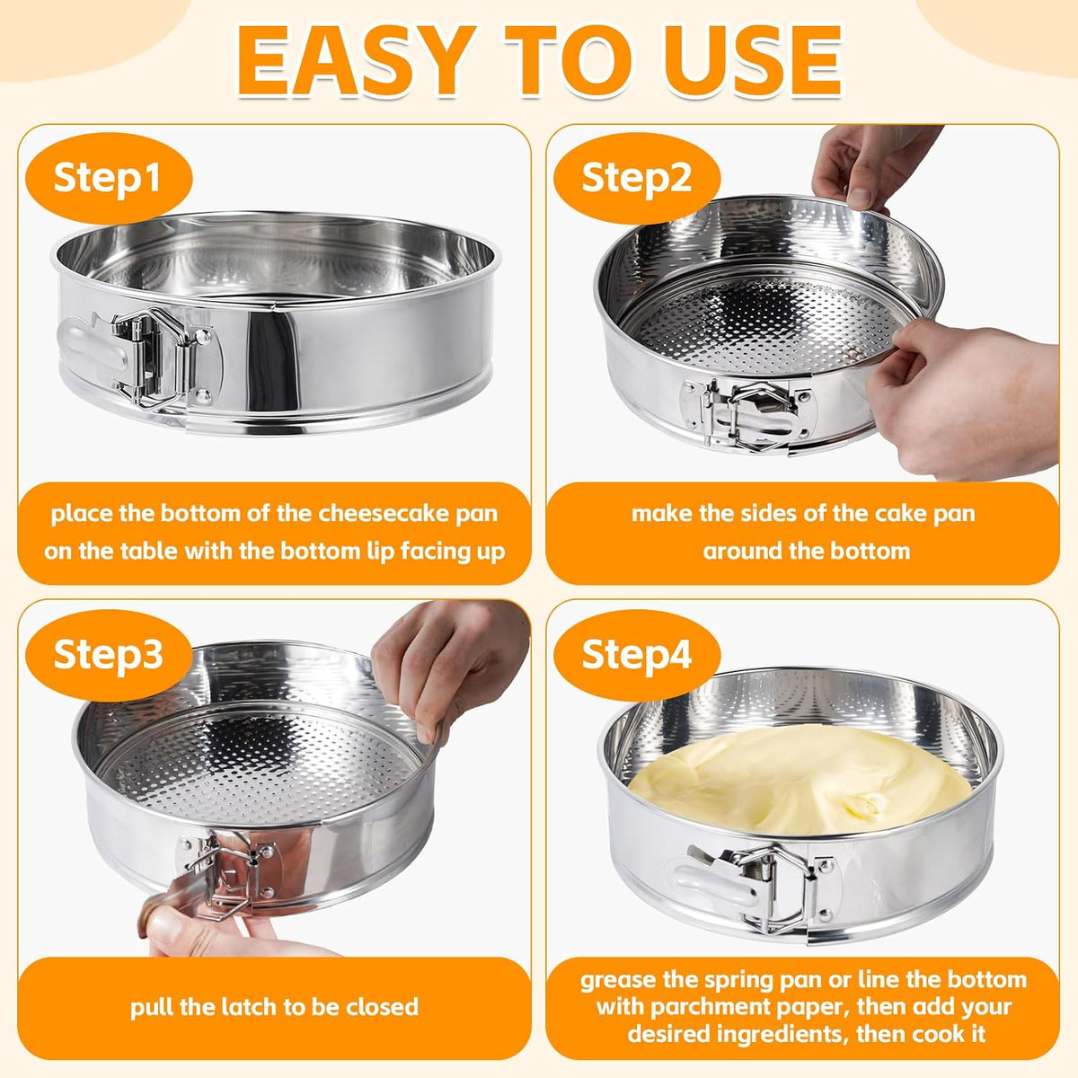 Springform Pan Set for Baking (7,9,10inches), 304 Stainless Steel Springform Cake Pan with Removable Bottom, Cheesecake Pan with 50PCS Parchment Paper for Pie Cake Pizza and Quiches