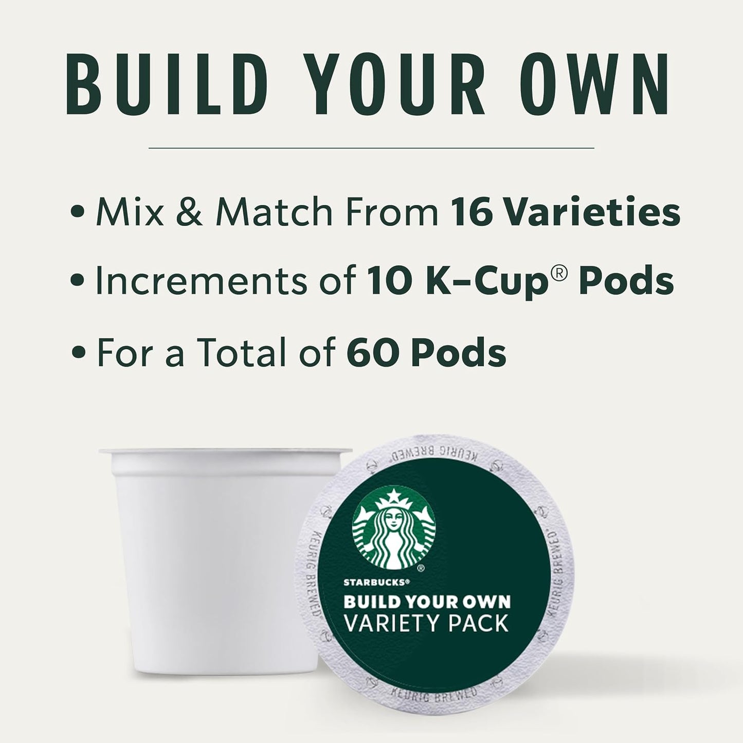 Starbucks K-Cup Coffee Pods, Build Your Own Variety Pack, 60 Count | 100% Arabica K-Cup pods for Keurig brewers; customer-built variety pack; 60 pods total
