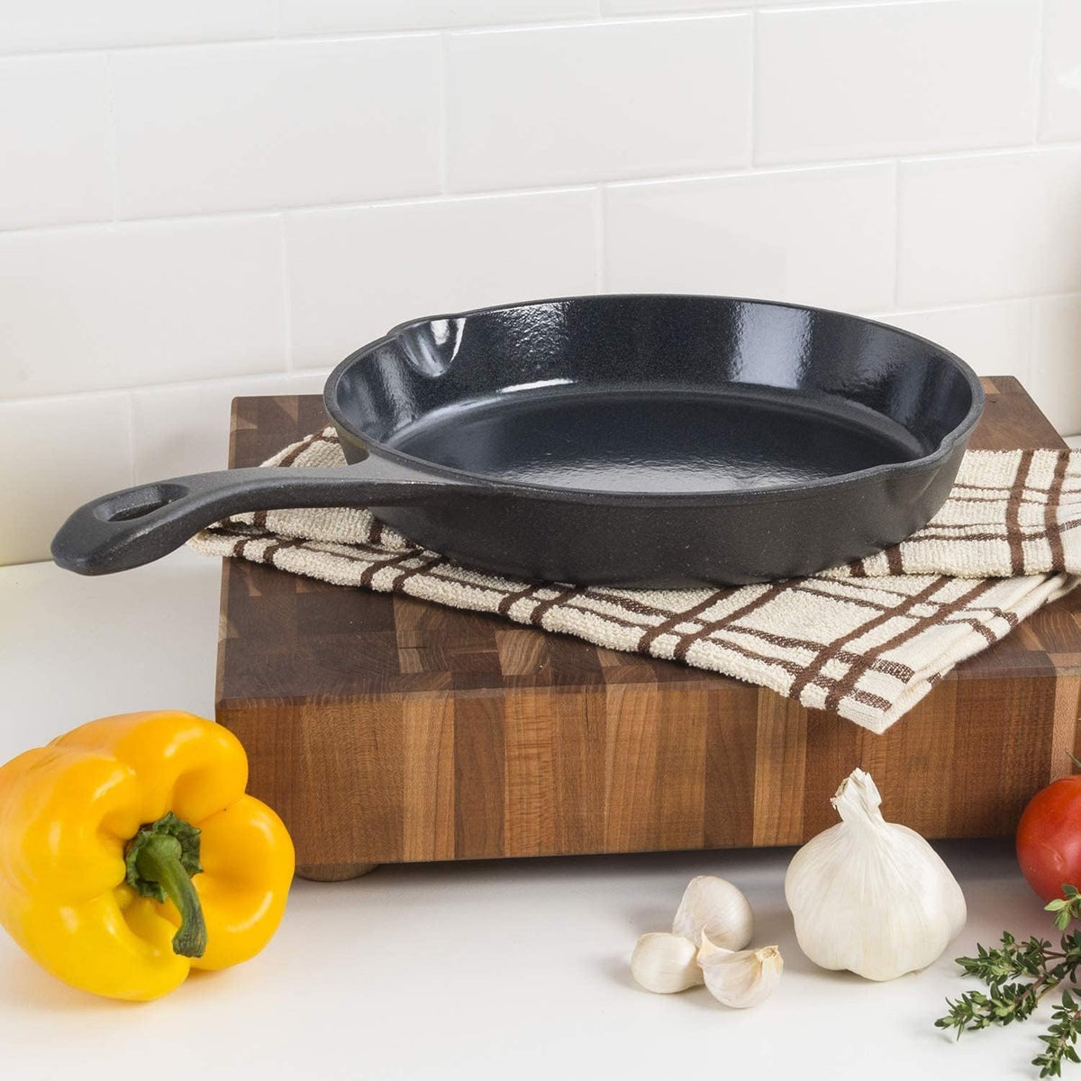 Viking Cast Iron Skillet, 10 Inch Enameled Frying Pan, Kitchen Cookware, Charcoal