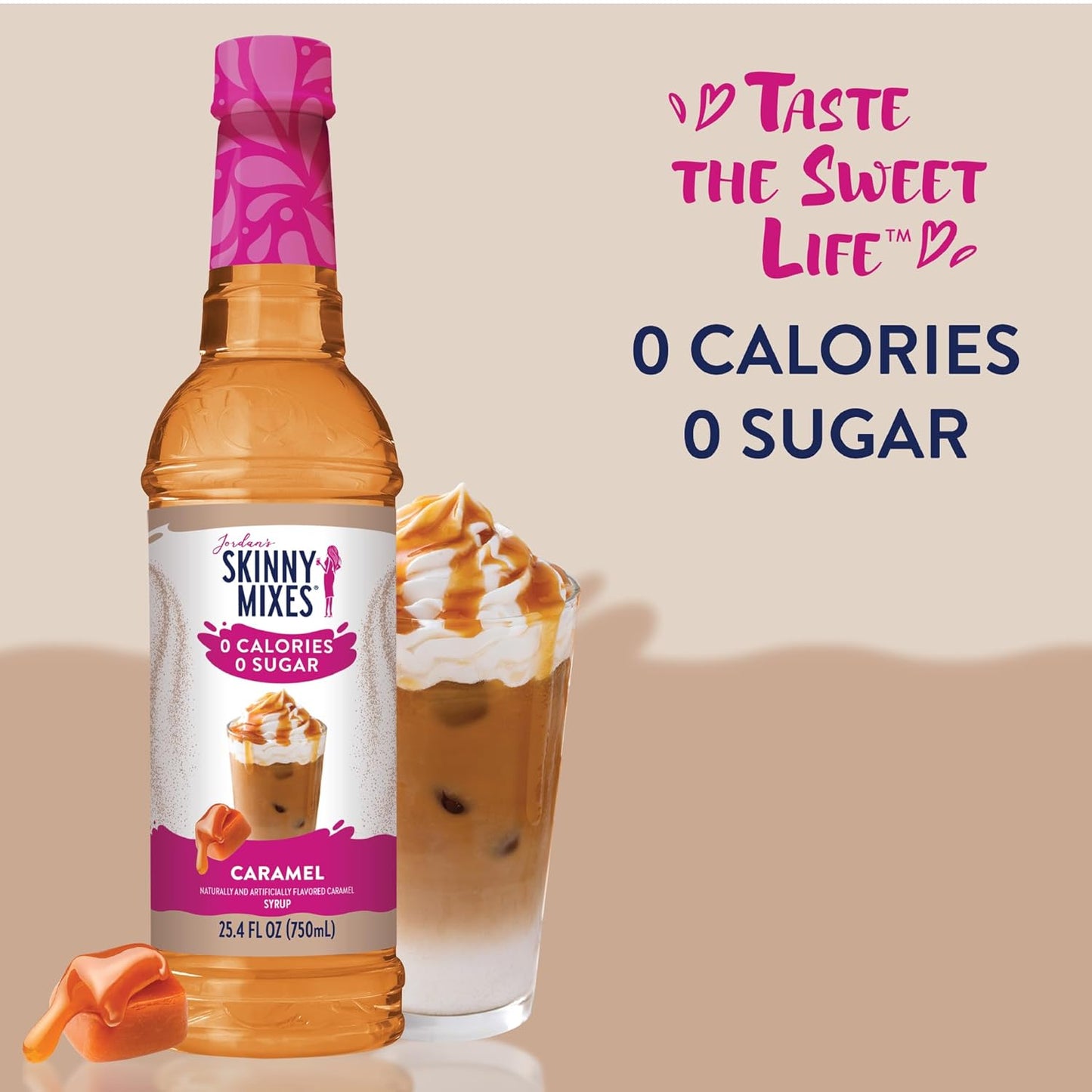 Jordan’s Skinny Mixes Sugar Free Coffee Syrup, Salted Caramel Coffee Flavoring Syrup, Zero Calorie Drink Mix, Lattes, Baking, Protein Shake or Cocktail, Dairy &amp; Gluten Free, Kosher, 25.4 Fl Oz, 2 Pack
